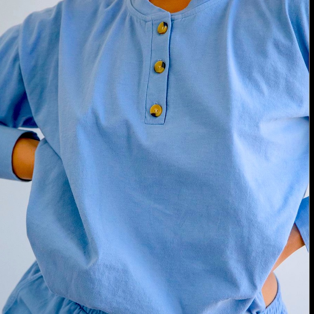 DONNI Bright Blue Long Sleeve Henley